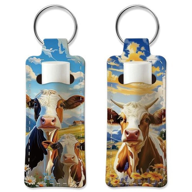 OLYCRAFT 2Pcs Cattle Chapstick Holder Keychain 3.8x1.5 Inch Elastic Diving Fabric Lipstick Lipstick Keychains Elastic Diving Fabric Portable Lipstick Sleeve Travel Key Ring Holder for Lipstick