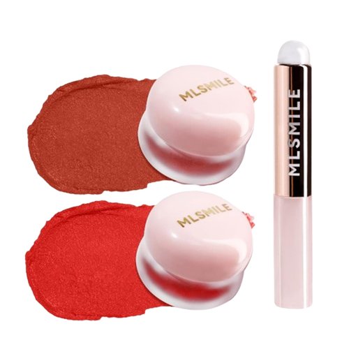 Lip Pudding Pot, Lip & Cheek Blurry Pudding Pot, Blurring Makeup Blush, Buildable Lightweight, Multi-Use Soft Matte Velvet Finish,With A Lip Pudding Pot Brush (01 meet+03 passion)