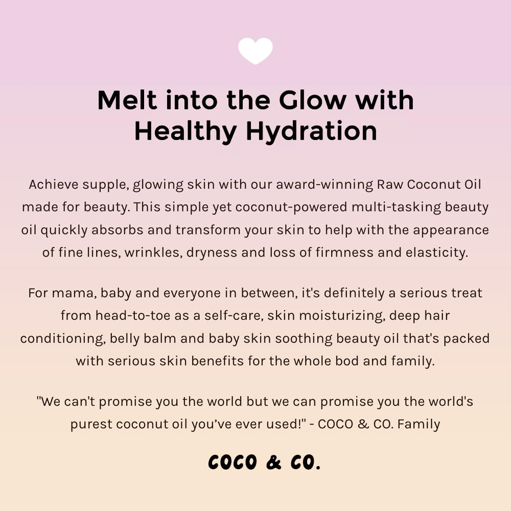100% Raw Coconut Oil for Skin & Hair, Clean Beauty Grade, Pure and Organic Extra Virgin by COCO & CO. 8 Fl Oz (Pack of 1)