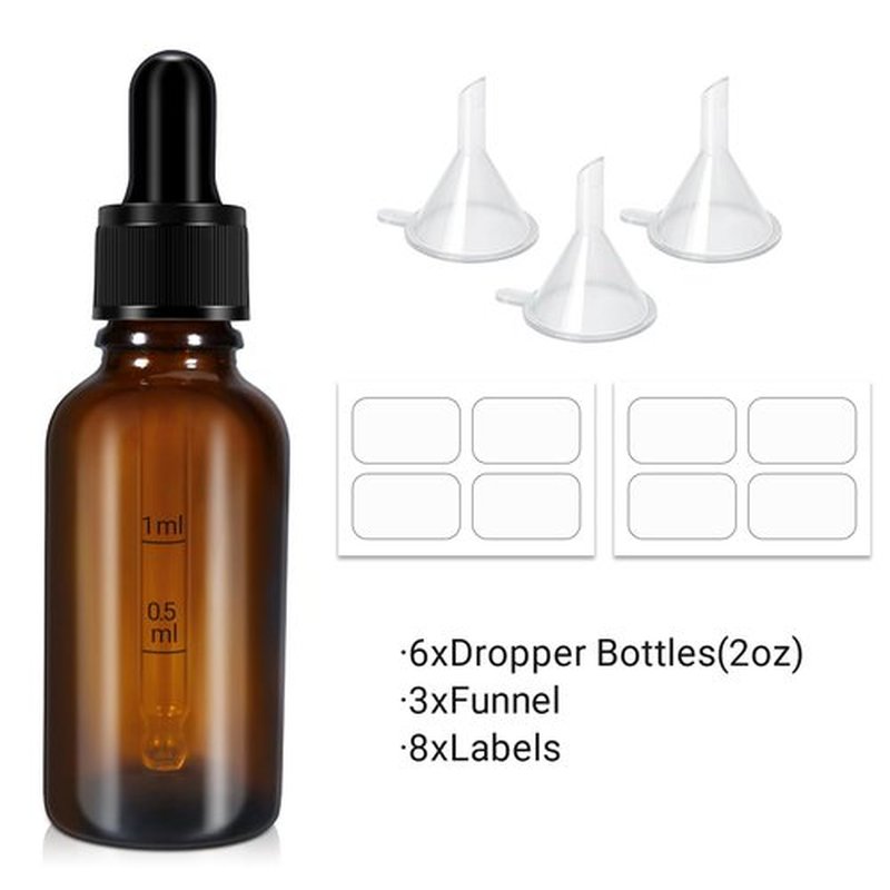 UMETASS 2 oz Dropper Bottles 60ml Thick Dark Amber Glass Tincture Bottles with Eye Droppers - Leakproof Essential Oils Bottles (6pcs-Brown-2oz)