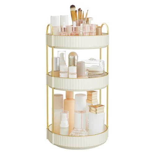 SONGMICS Makeup Organizer, 3-Tier Round Rotating Skincare Organizer Countertop, Customizable, Toiletries Vanity Organizer, Lazy Susan, Cloud White UJKA011W01