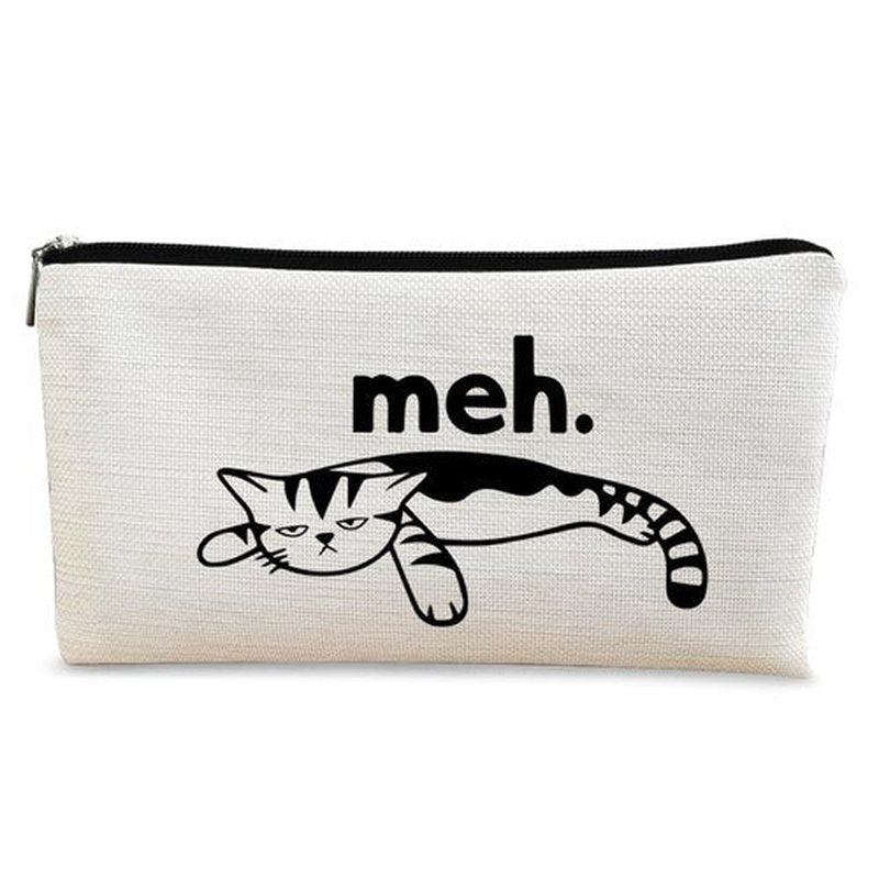 BARPERY Cat Meh Makeup Bag,Cat Gifts for Cat Lovers,Funny Sarcastic Cosmetic Bag Zipper Travel Toiletry Bag Best Gift Idea for Cat Lovers Teen Girls,Women Cat Mon Gifts
