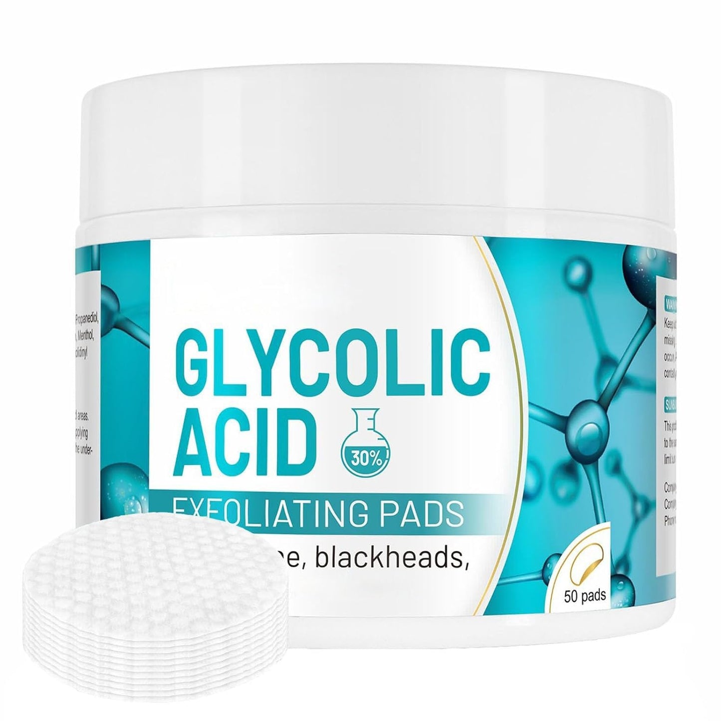 ARCHIDATE 30% Glycolic Acid Pads, Glycolic Acid Exfoliating Pad With Natural Extracts for Exfoliating Care, Rough Texture, Enlarged-Looking Pores, Oily-Looking Shine & Fine Line Appearance, 50 Pads