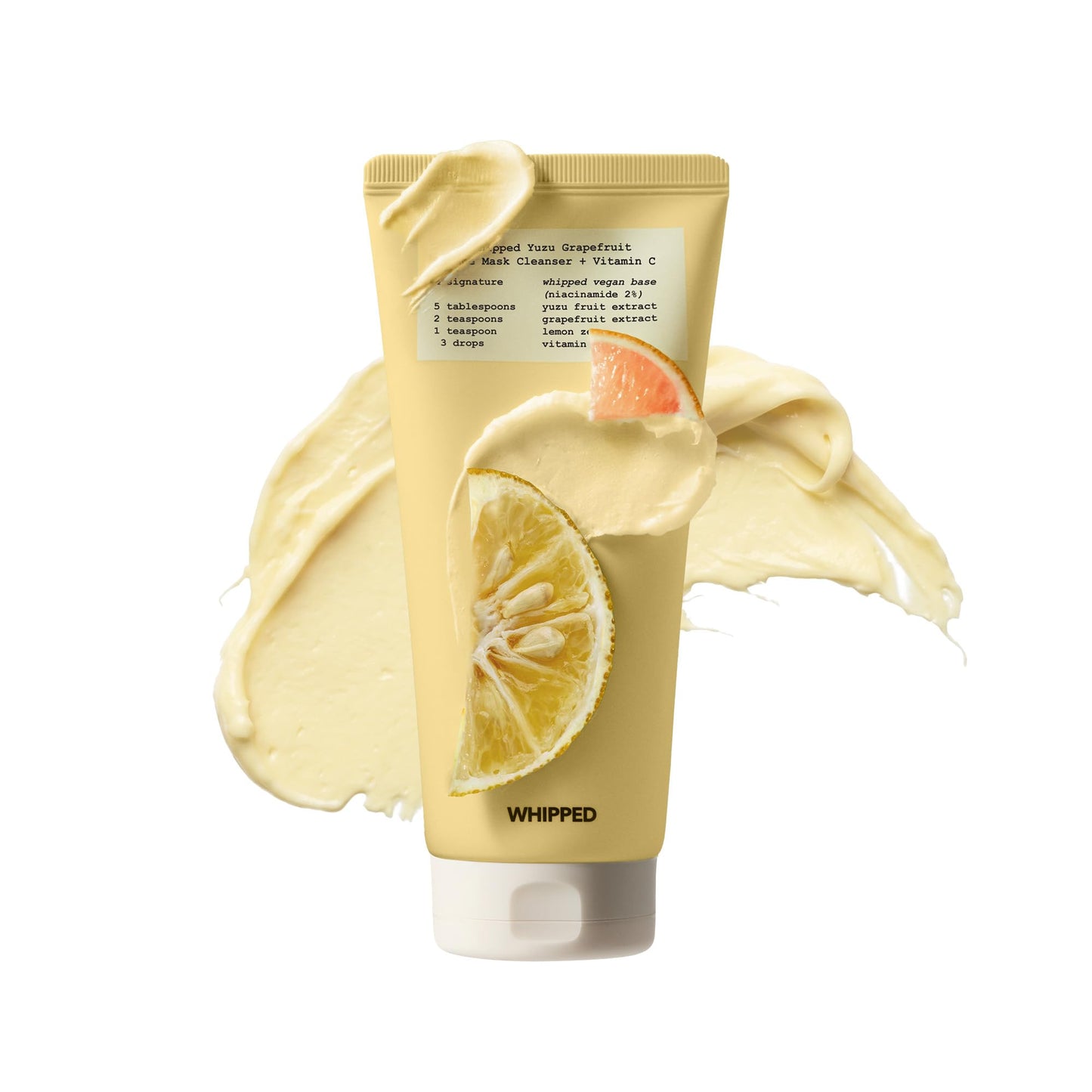 Whipped Korean Skincare Face Wash, Doubles as a Face Mask, Yuzu Grapefruit, Hydrating Vegan Facial Cleanser for Dry Uneven Skin, Radiance Boosting Care with Vitamin C, Niacinamide, Hyaluronic Acid
