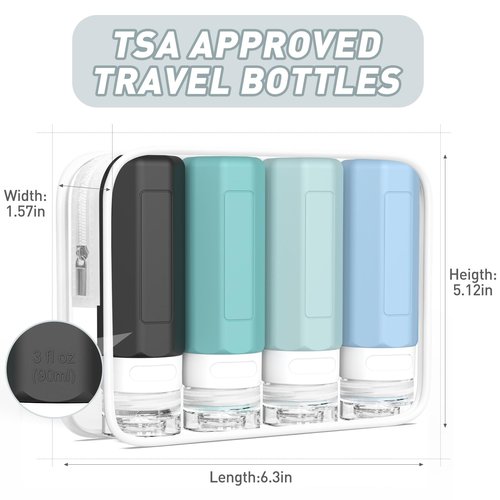 Redfly Travel Bottles for Toiletries, Tsa Approved 3oz Travel Size Containers, Leak Proof Silicone Travel Containers for Toiletries, BPA Free Refillable Travel Accessories for Shampoo Conditioner Gray