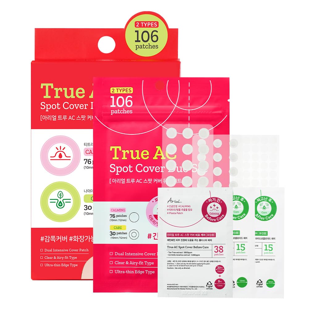 Ariul True AC Clear Spot Patch Duo – Early Care & Post-Blemish Hydrocolloid Patches with Salicylic Acid, Niacinamide, Tea Tree & Cica, Ultra-Thin, Korean Skincare (106 Count)