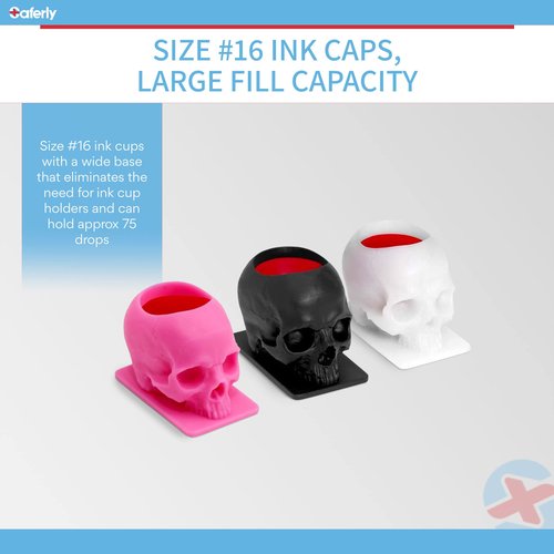 Saferly Skull Tattoo Ink Caps Cups for Tattooing, Disposable Pigment Holder with Base, Microblading Permanent Makeup Tattoo Supplies, Size #16 Large, Bag of 200, White