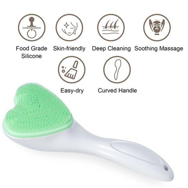 Beomeen Silicone Face Scrubber Exfoliating Brush 2 Pack, Manual Handheld Facial Cleansing Brush Blackhead Scrubber, Soft Bristles Waterproof for Face Skincare (Black Green,Heart)