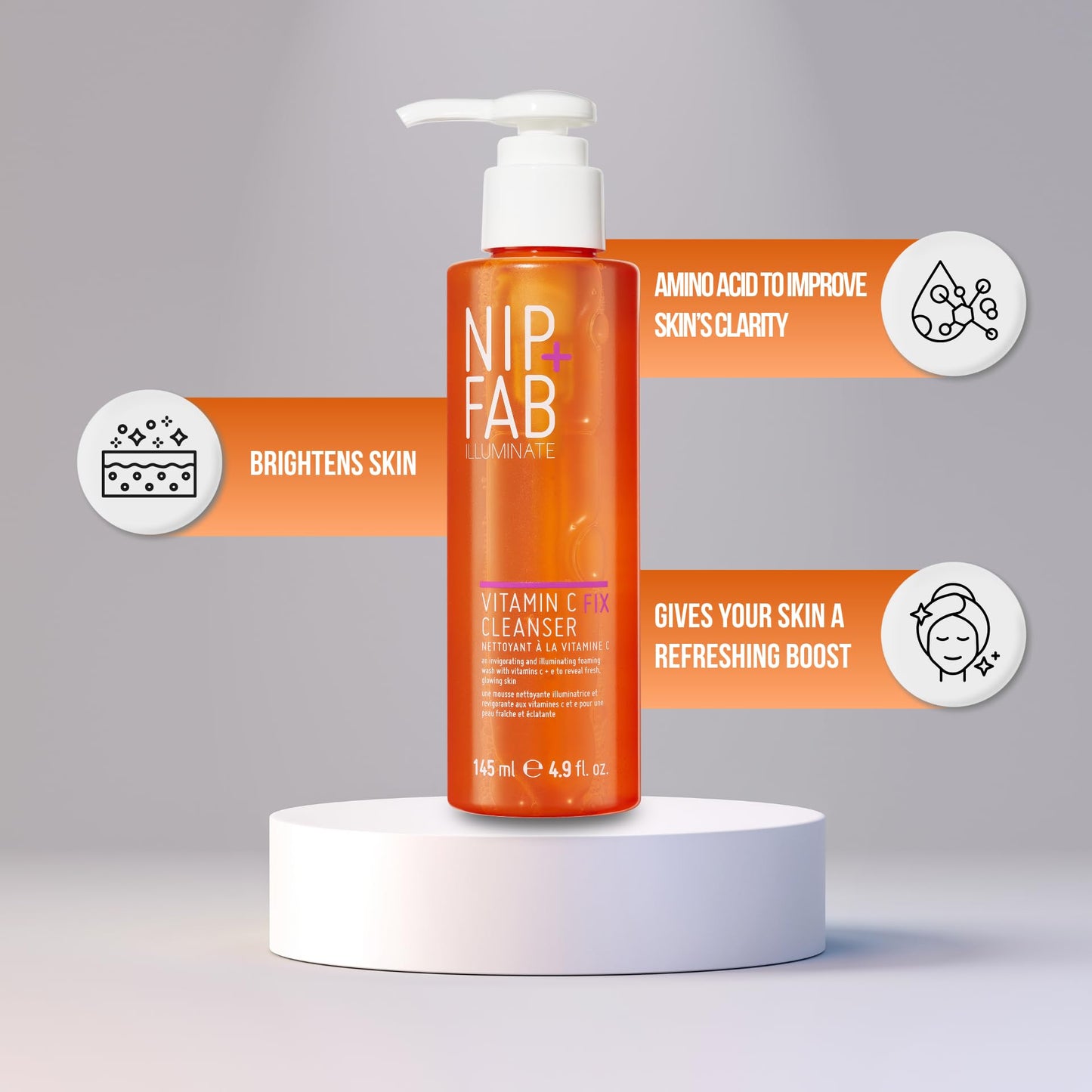 Nip + Fab Vitamin C Fix Gel Cleanser Brightening Hydrating Facial Cleansing Face Wash for Skin Toning, 4.9 Fl Oz