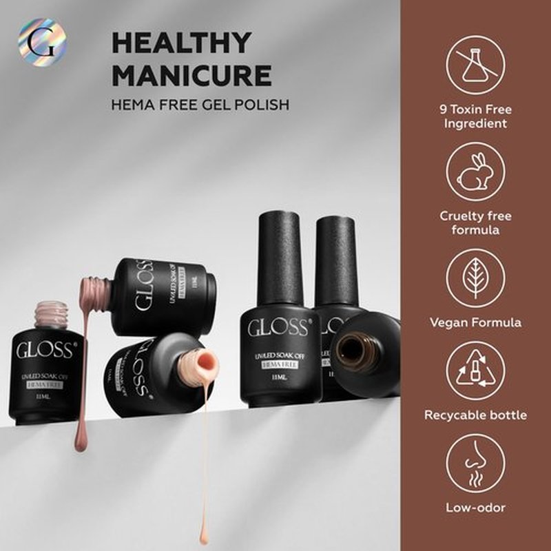 GLOSS Autumn Gel Nail Polish Set | HEMA Free 6pcs Set with Beige, Oat Milk, Burnt Orange, Rust, Flame, Tangerine UV Led Gel Nail Polish, Gel Varnish for DIY Manicure, Ideal Girls & Women Gift