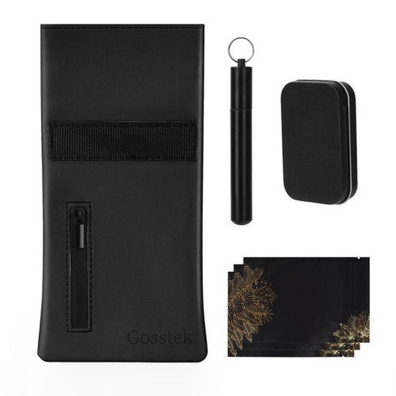 Gosstek Pocket Size Smell Proof Storage Bag with 3 Small Accessories, PU Leather Smell Proof Storage Case and Great Gift for Women, Portable Pocket Pouch for Home and Travel (Black Set)