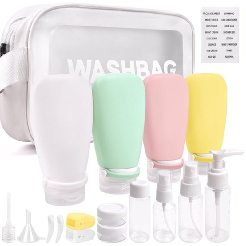 Noideeer 18 Pcs Travel Bottles Set for Toiletries, TSA Approved Travel Size Containers with Bandage Silicone Squeezable for Shampoo Conditioner Lotion Body Wash (Multicolour+White Bag)