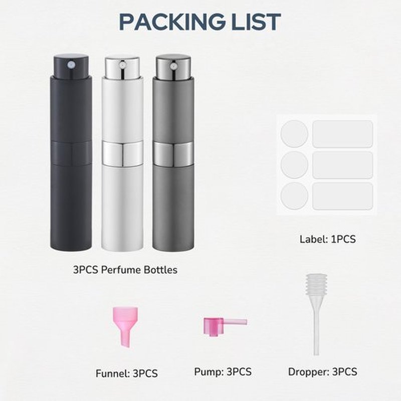 Fusupak 8ml Perfume Atomizer, Travel Cologne Spray Bottle, Refillable Portable Sprayer (Black, Silver, Grey)