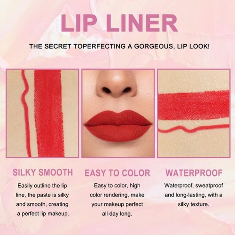 2 in 1 Ruby Red Matte Lip Liner & Lipstick Combination, DNM Metallic Dual Ended Lipstick, Lip Liner, Lip Gloss, 24 Hour all Day Long-Lasting Waterproof Lipliners Pen for Women Lip Makeup Gift Set14#
