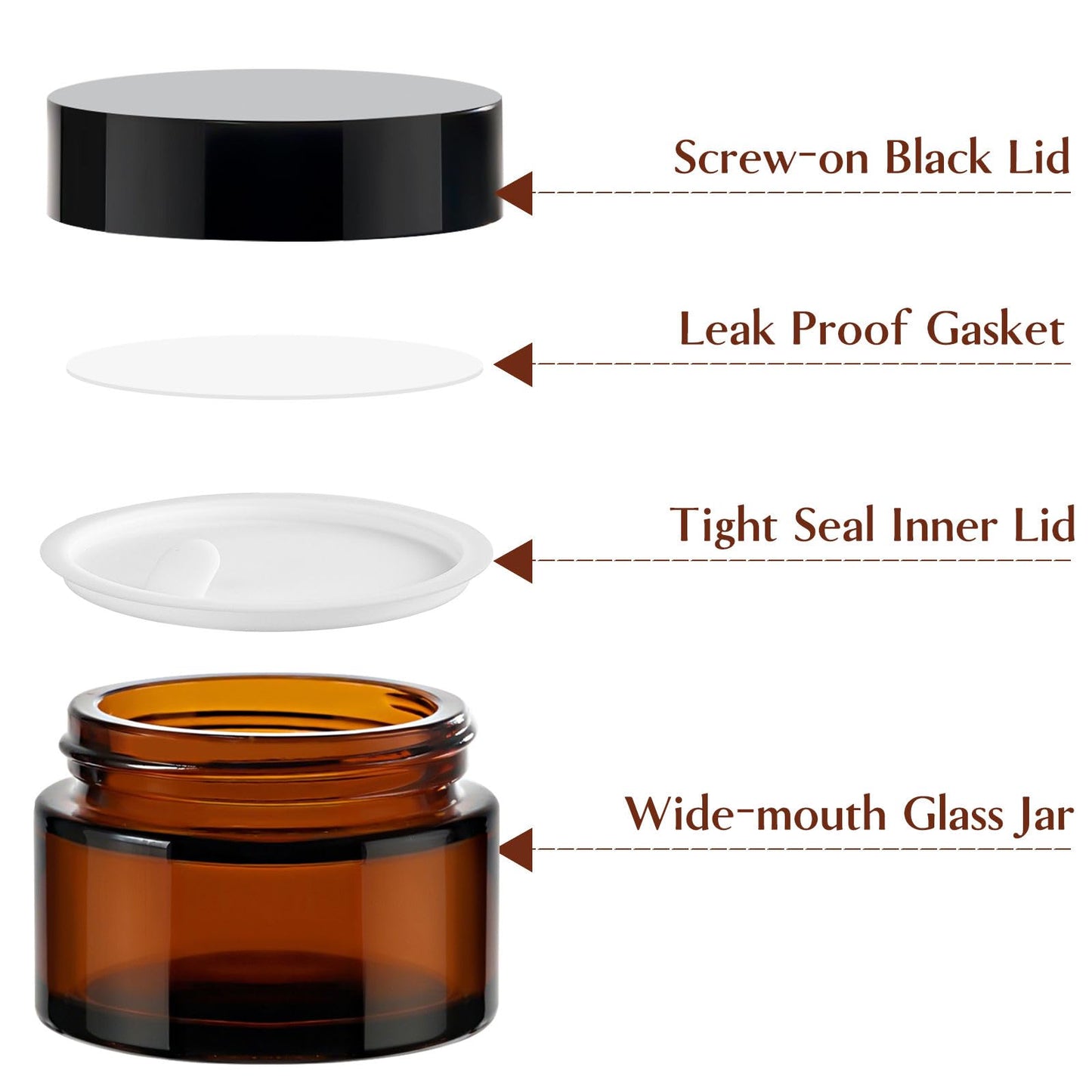 TUZAZO Thick Amber 1 oz Glass Jars with Lids & Inner Liners, 4 Pack Small Amber Glass Jar Travel Containers for Cosmetics, Cream, Lotion | Essential oil Beauty Products | Candle Making Jar