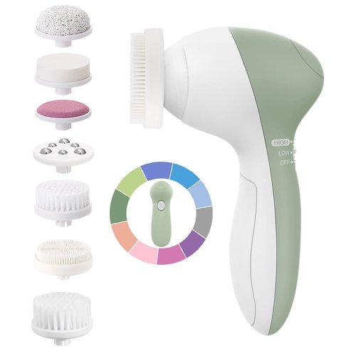 COSLUS Facial Cleansing Brush Silicone Face Scrubber: 7 in 1 FBS-D Electric Exfoliating Rotating Massage Device Waterproof Deep Cleaning Exfoliation Spa Machine - Electronic Skin Care Wash System