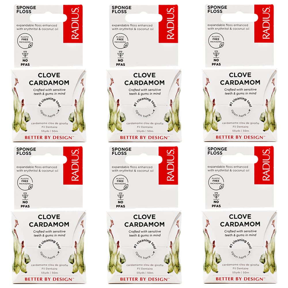 RADIUS Peppermint Dental Floss 55 Yards Vegan and Non-Toxic Oral Care Boost Total Tooth & Gum Protection Clear - Pack of 6