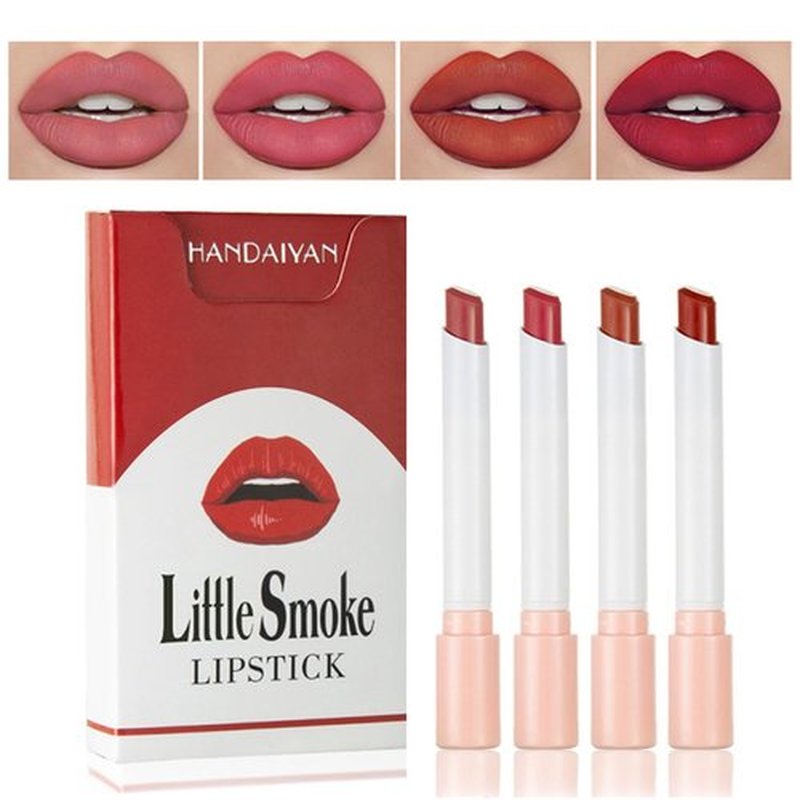 KYTVPL 4 Colors Matte Lipstick,Matte Velvet Lipstick,Little Small Smoke Tube Cigarettes Lip Tint Set,Non-Sticky and Long Lasting 24 Hours Waterproof Ladies Lip Balm Lipstick (Set C)