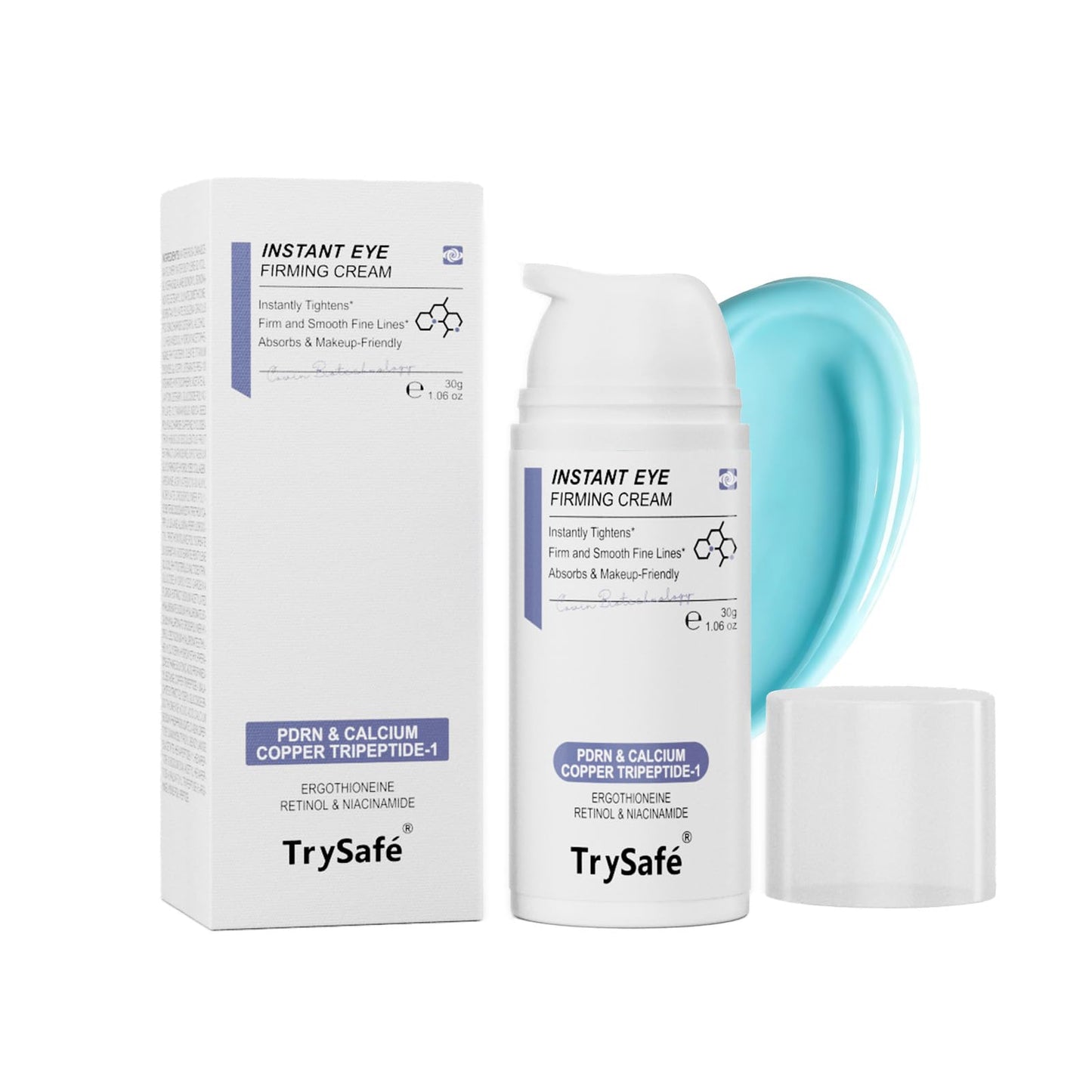 TrySafe 1.06oz PDRN & Calcium & Copper Peptides Temporary Eye Tightener - Reduce Eye Bags, Puffy Eyes, Dark Circles & Firm Wrinkle, Smile Line Instantly* | Hyaluronic, Collagen, Kojic, Caffeine