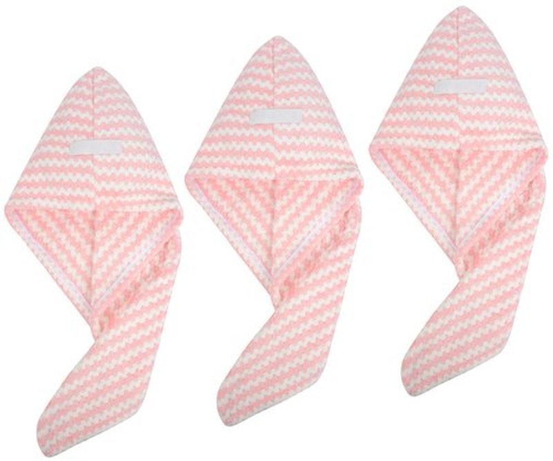 VIVOTE Microfiber Hair Towel Turban Wrap - 3 Pack, Hair Fast Drying Hat, Hair Dry Cap, Head Turban, Super Absorbent, Soft, Lightweight, Anti Frizz, Women 10 x 25.5 Inch (Light Pink)