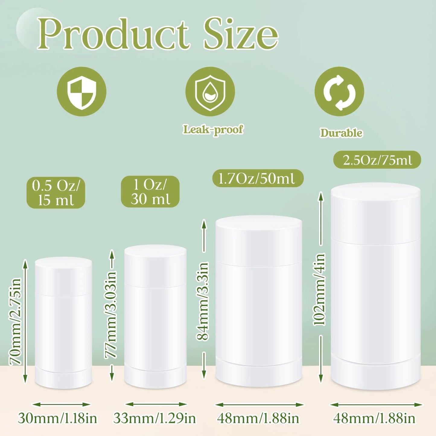 Teenyyou 30 Pcs Empty Deodorant Containers Twist up Filling Stick Plastic Deodorant Container Refillable Bottles Bottomfill Round Lip Balm Tubes for Homemade DIY Lipstick Crayon(75 ml,White)