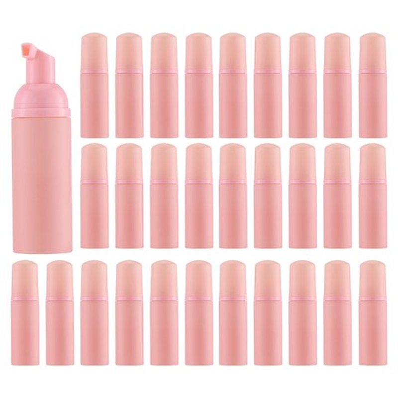 Tekson 30PCS Soap Foam Bottle (2 oz), Empty Travel Foaming Lash Shampoo for Cleanser, Dispenser (Pink Cap)