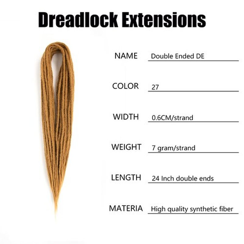 Double Ended Dreadlock Extensions 0.6CM Diameter Synthetic Hair 24Inch 30Strands Reggae Braids Hip-hop Style(Double Ended 30trands,27)