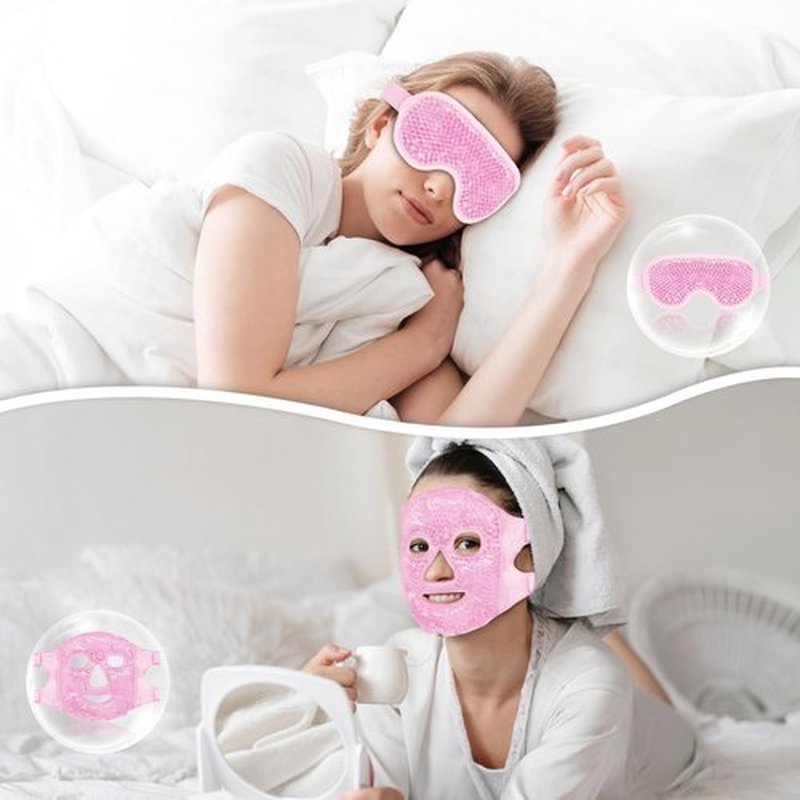 Cooling Eye Mask and Ice Face Mask Set for Reducing Puffiness, Bags Under the Eyes, Sinus, Redness, Pain Relief, Dark Circles, Migraine, and Hot Cold Use Reusable with Super Soft Lining (Pink Set)