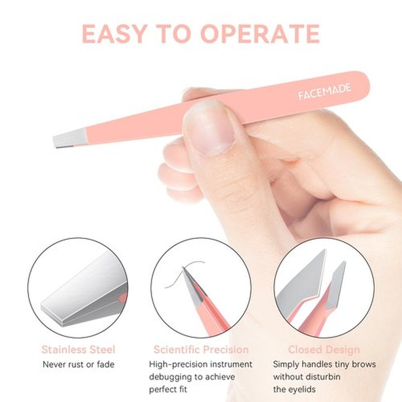 FACEMADE 4 Pack Tweezers Set - Professional Stainless Steel Tweezers for Men and Women, Precision Eyebrow Tweezers for Facial Hair, Chin, and Ingrown Hair Removal (Pink)