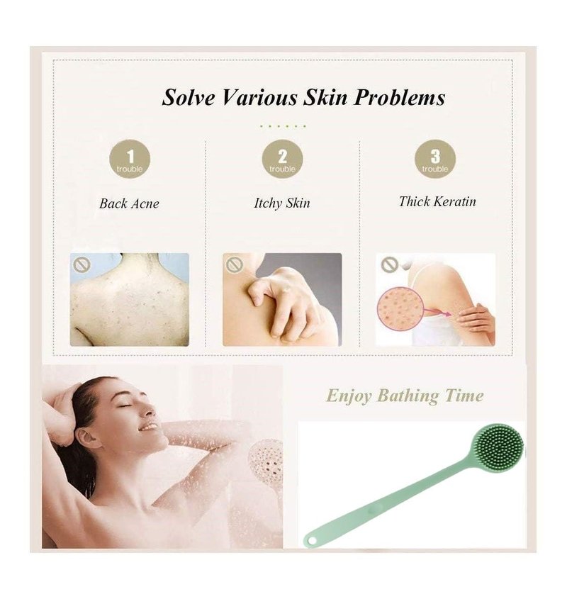 Silicone Body Scrubber - Long Handle Exfoliating Shower Brush for All Ages | Ideal for Smooth Skin