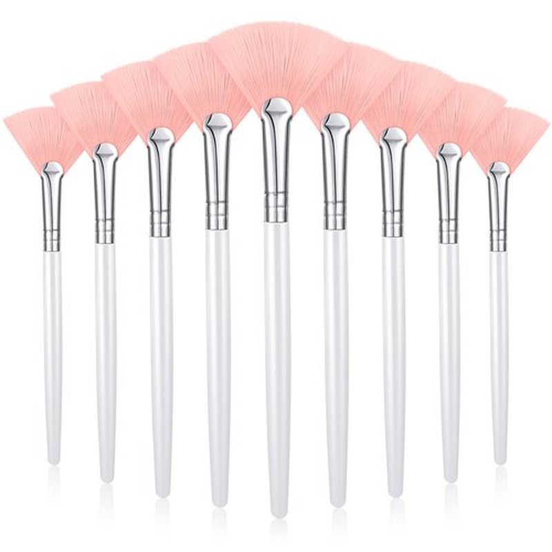 9 Pieces Facial Brushes Fan Mask Brushes, Soft Facial Applicator Brushes Tools for Peel Glycolic Mask Makeup for Mud Cream (Pink, White)