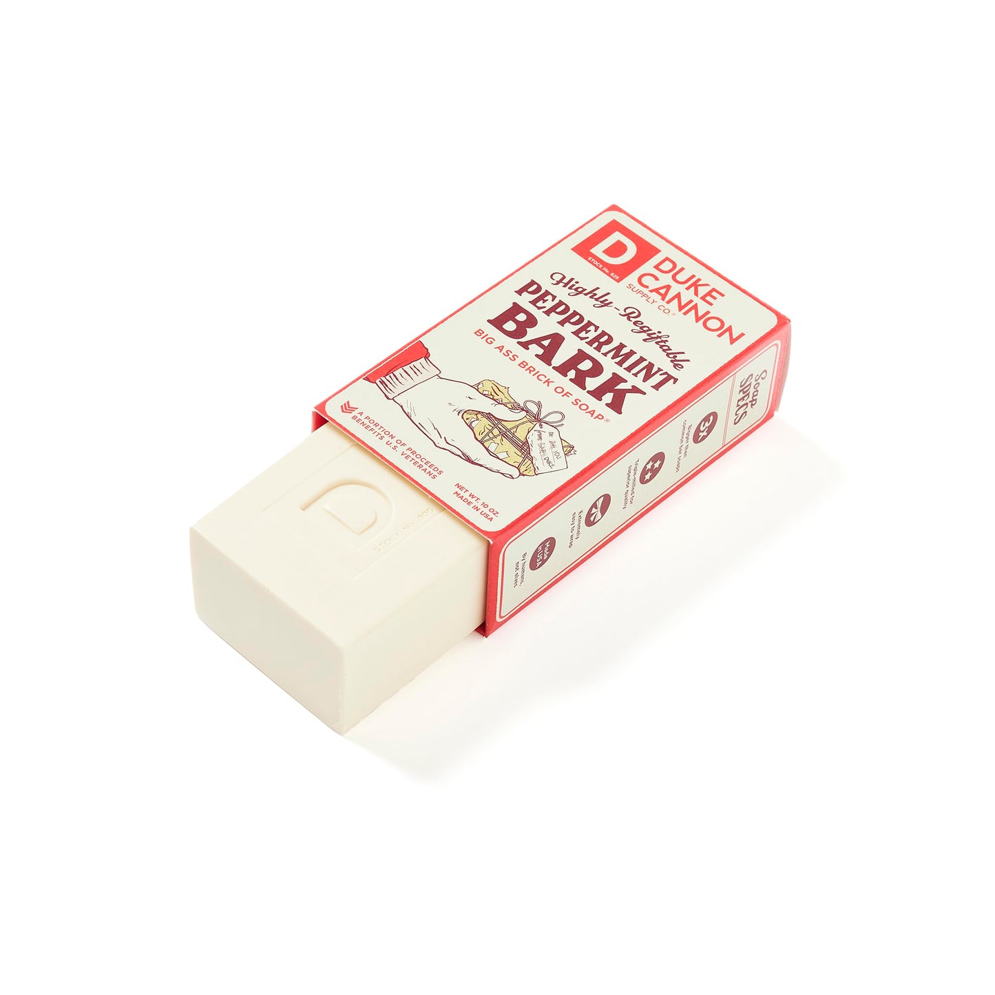 Duke Cannon Supply Co. Peppermint Bark Big Brick of Soap - 10oz Holiday Bar with Tactical Scrubber | U.S. Military-Grade Pouch | Coarse and Soft Mesh
