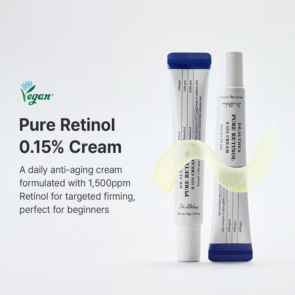 Dr.Althea Pure Retinol 0.15% Cream | Bakuchiol & Centella for Low Irritation | Helps with Dark Spots, Skin Tightening | Face Moisturizer for Anti Pigment | Korean Vegan Skincare, 0.70 Fl Oz