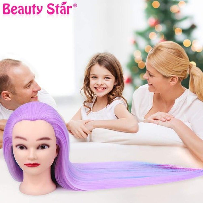 Mannequin Head, Beauty Star 28" Hair Cosmetology Mannequin Head Hair Practice Cosmetology Hair Doll Heads Styling Hairdressing Training Braiding Heads with Clamp Holder and Tools-Colorful