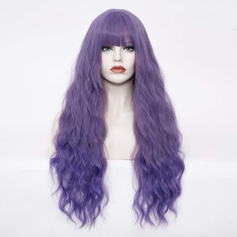WGPFWIG Women's Purple Ombre Wig 27 Inches Long Curly Wavy Hair Wig Heat Resistant Fibers Synthetic Wig For Women Girl Cosplay Party Halloween Wig Cap Included (Purple Ombre)