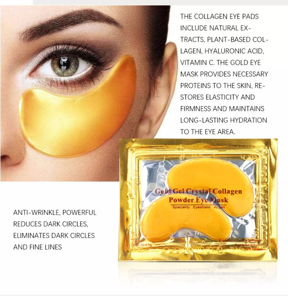 24K Gold Eye Mask – Collagen Under Eye Patches for Puffiness, Dark Circles & Wrinkles – Hydrating Anti-Aging Eye Gels (30 pairs)