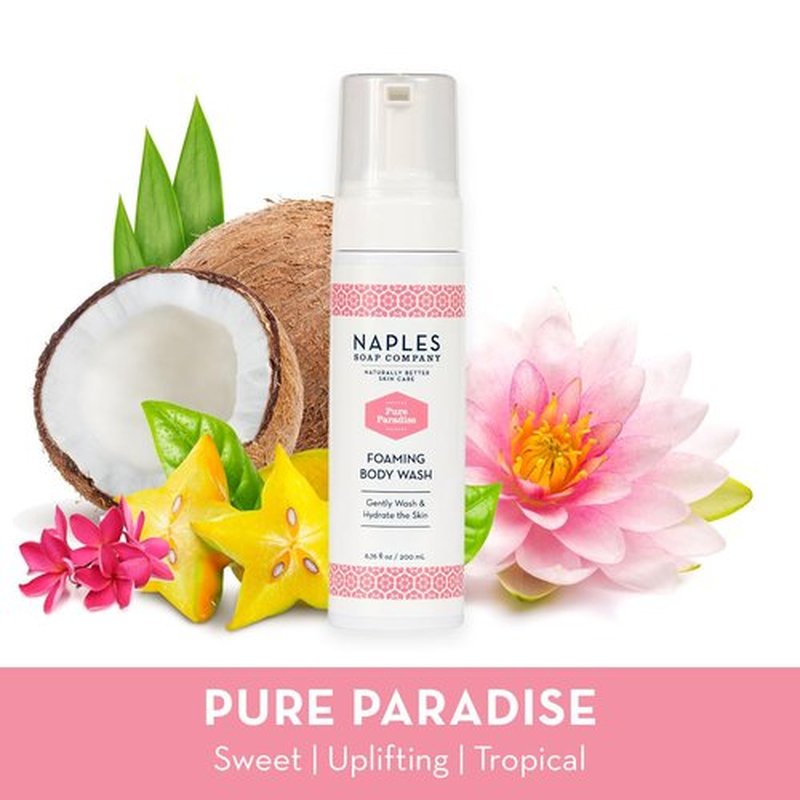 Naples Soap Company Foaming Body Wash - Paraben and Silicone-Free, Vegan Formula - Pure Paradise, 6.72oz