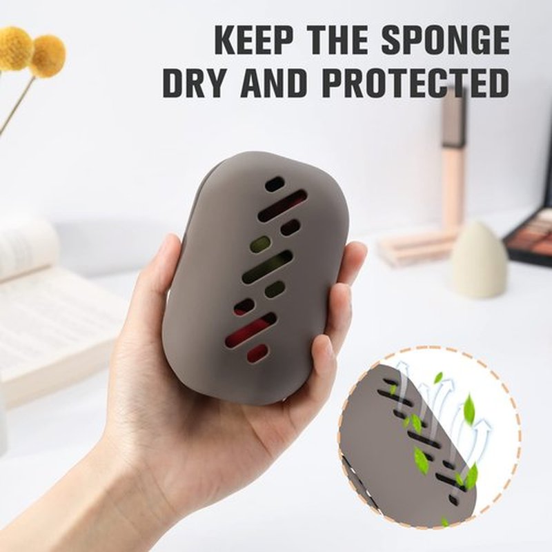FERYES Large Silicone Makeup Sponge Holder – Beauty Blender Case Travel Essentials, Portable Double Sided Design Face Sponge Cover -Light Brown