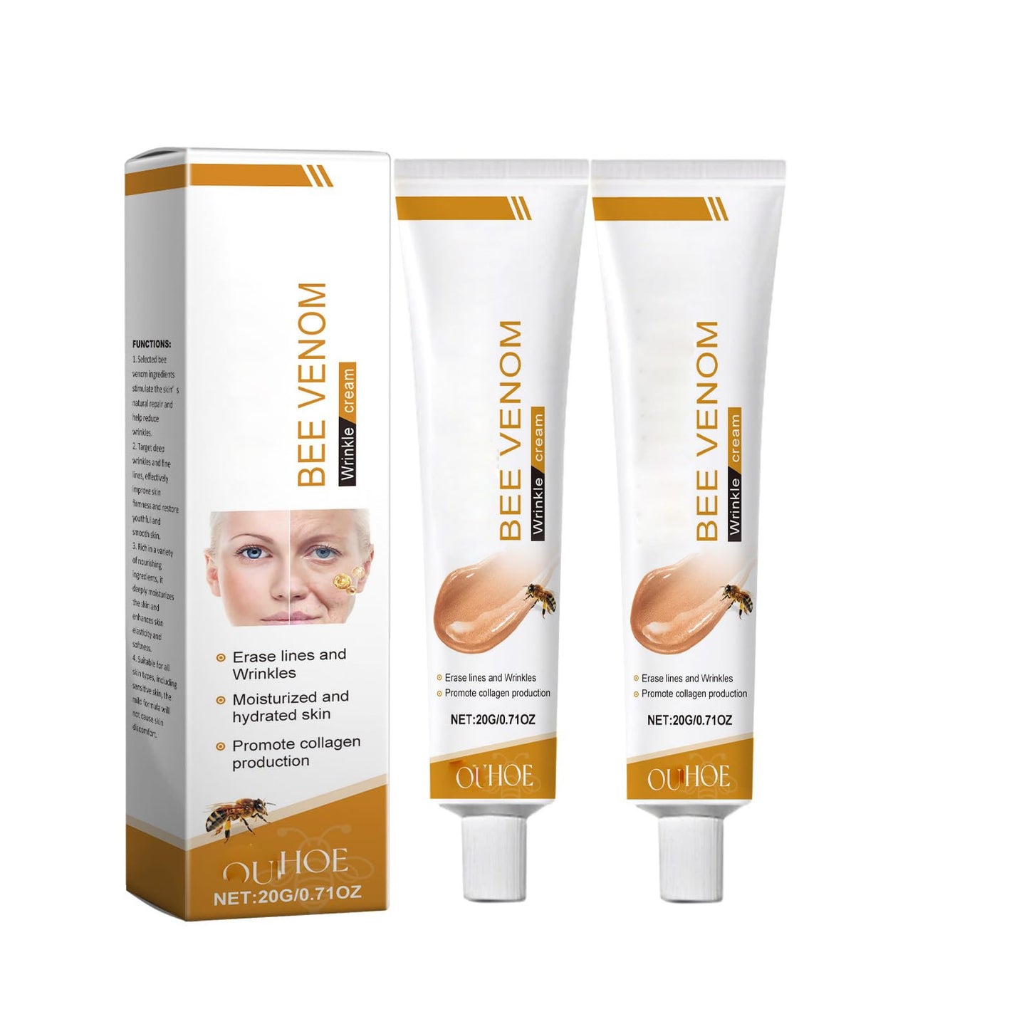PAQIMAN 2 Pcs Botox Bee Venom Skin Cream, Anti-Aging Face for All Skin Type Wrinkle Removal & Firming Moisturiser Cream