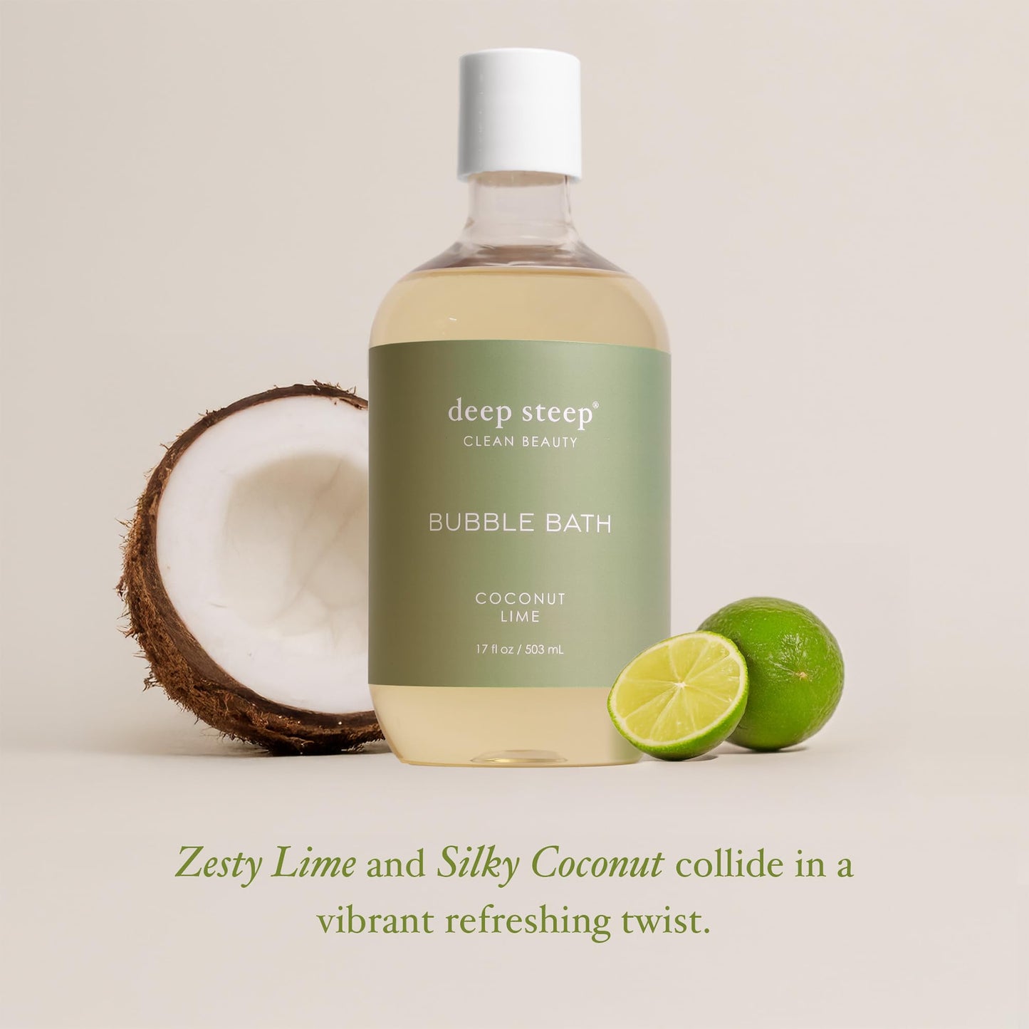 Deep Steep Coconut Lime Bubble Bath for Women, Hypoallergenic, Clinically Tested, Clean Formula for Sensitive Skin, Sulfate-Free, 17 fl oz Bottle, Essential Bath Accessories