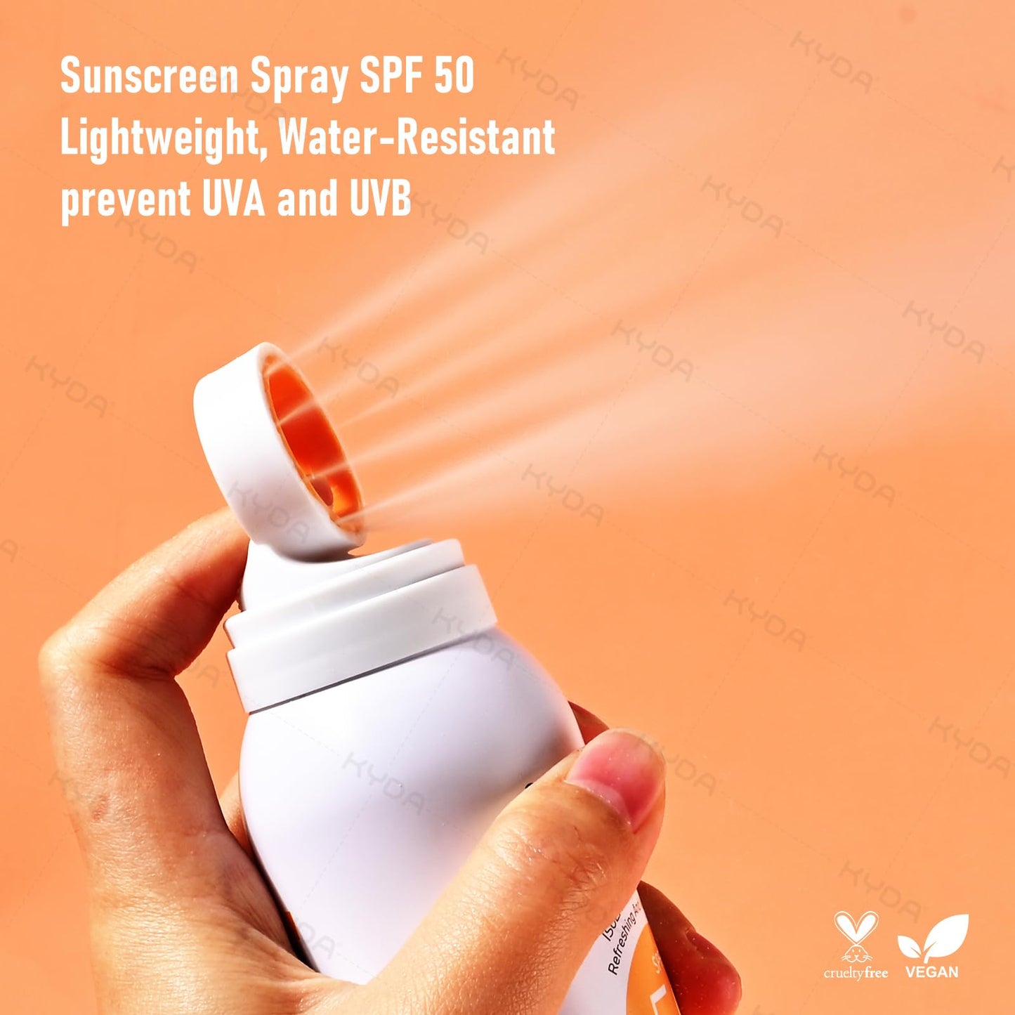 KYDA Reef Safe Sunscreen Spray, SPF 50 Body Sunscreen Infused with Vitamin E, 360° Mist, Lightweight Non-Greasy, Water Resistant, UV Protection for Face and Body, 5.07 fl oz