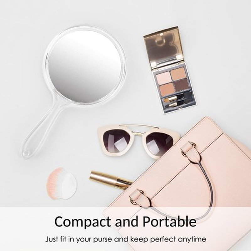 D Handheld Mirror with Handle - 5.4" W x 10.4" L Hand Mirror Large Doule Sided Magnifying Mirror 1X 2X Handle Makeup Mirror Acrylic Handheld Mirror Rounded Shape Transparent