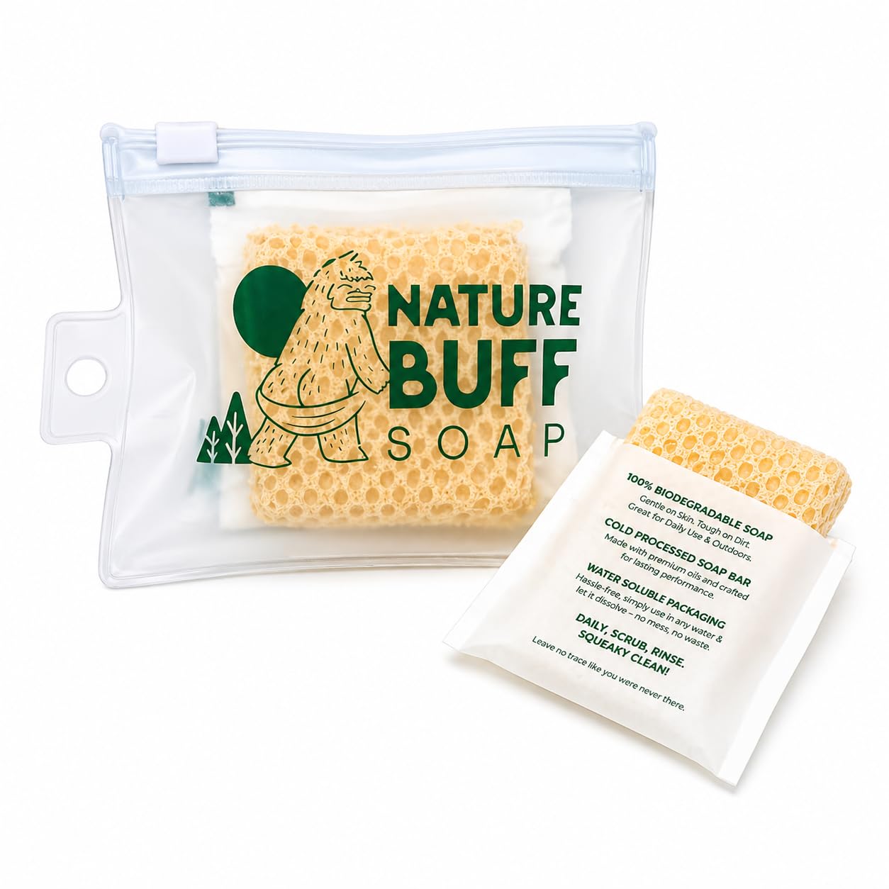 Nature Buff Camping 2-Pack Biodegradable 2 x 2 Inch Soap Unscented Travel-Sized Soap Bars -All-In-One Backpacking Essentials Outdoor Recreation Soap Bar and Washcloth