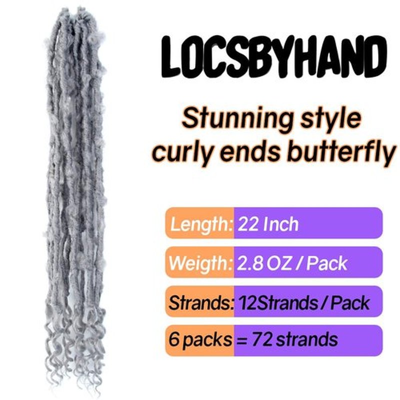 Crochet Butterfly Locs with Curly Ends 22 Inch, Boho Distressed Butterfly Locs Crochet Hair, Gray Bohemian Goddess Faux Butterfly Braids with Curly Ends (6 Packs, Gray)
