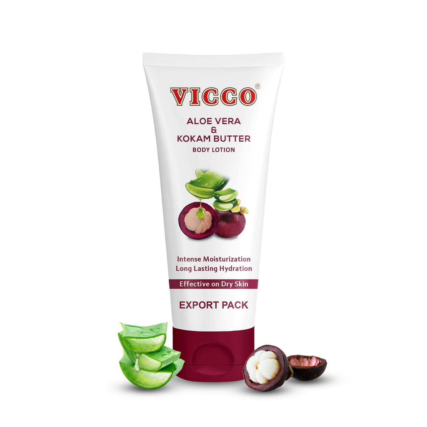Vicco Aloe Vera and Mangosteen (kokum butter) Lotion for Body, Hands & Face, Soft-Absorbing Texture, 6.76 Fl Oz (Pack of 1)