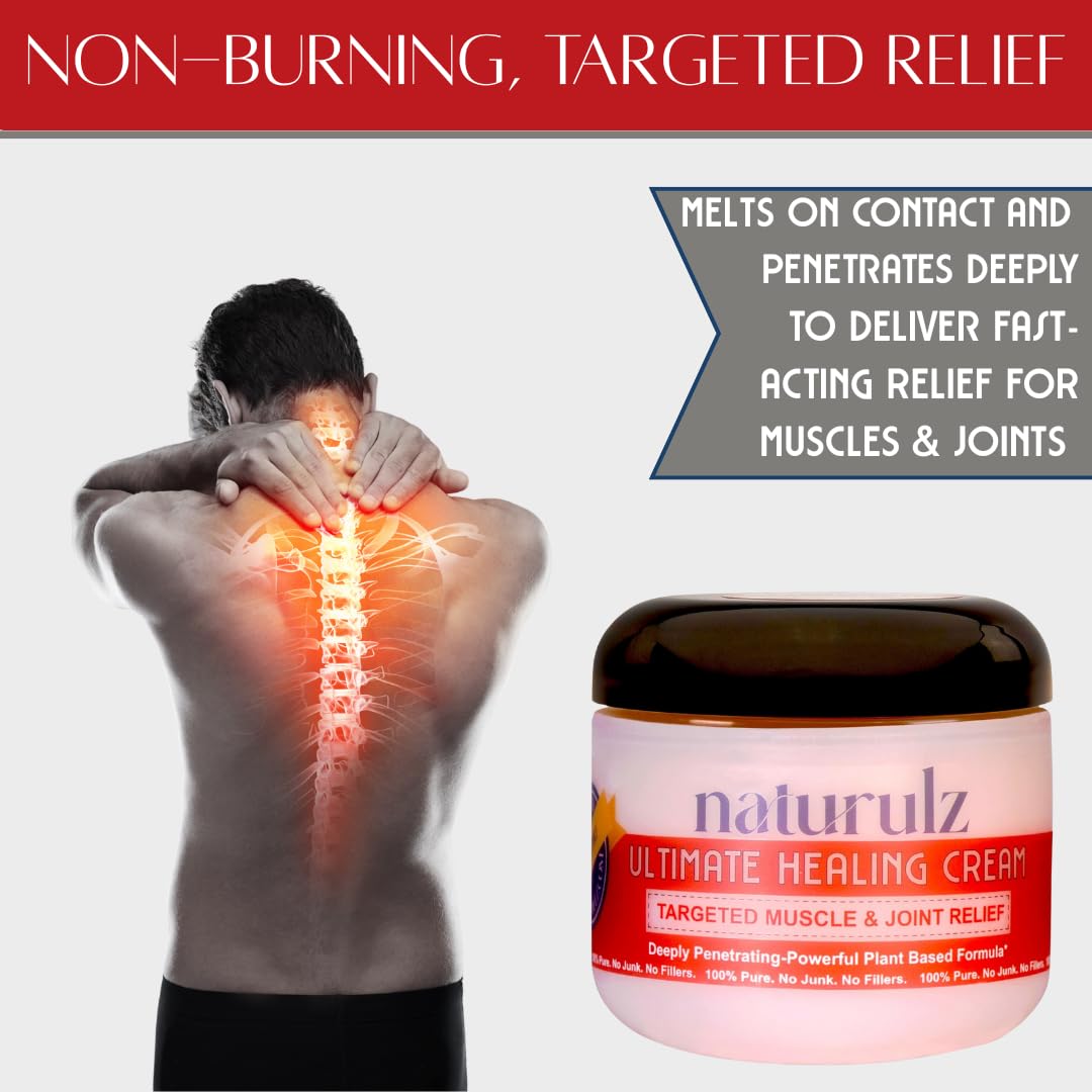 Naturulz Ultimate Healing Cream 4 Ounce All-Natural Muscle Rub & Joint Topical for Back, Neck & Shoulder Discomfort with Arnica, Calendula & Capsaicin. 'NO Junk' Formula.