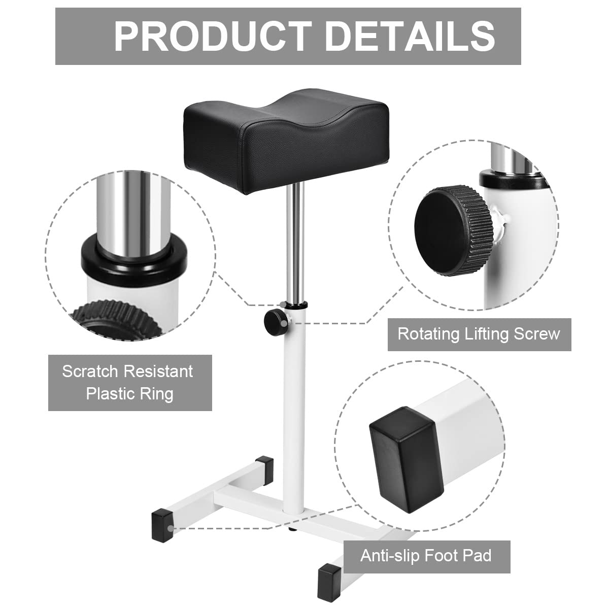 Adjustable Footrest for Pedicure & Manicure - Comfortable Nail Beauty Stool for Home Salon | Black
