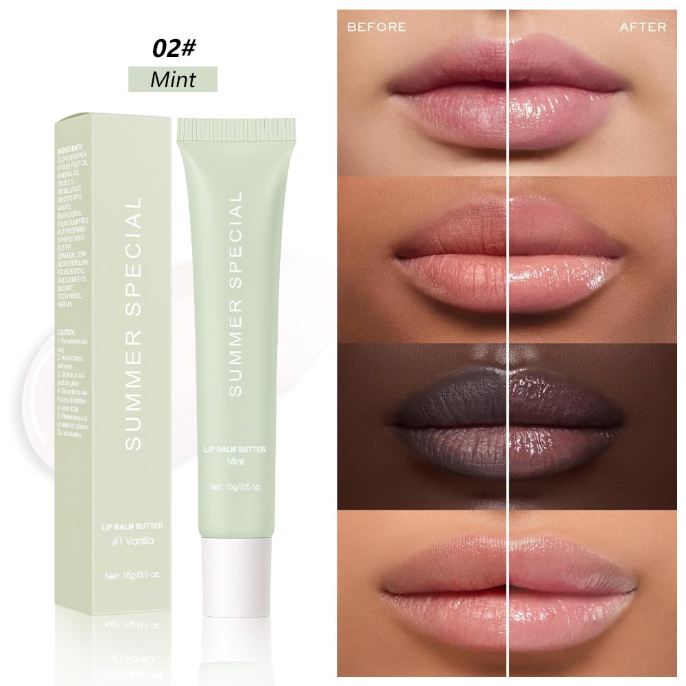 HHLTOH Summer Special Butter Lip Balm – Ultra-Hydrating Lip Care with Shea Butter & Olive Oil, Soothes Dry Lips with Natural Tint & Gloss Effect, Lip Plumper Moisture & Light Lip Stain Finish #2 Mint