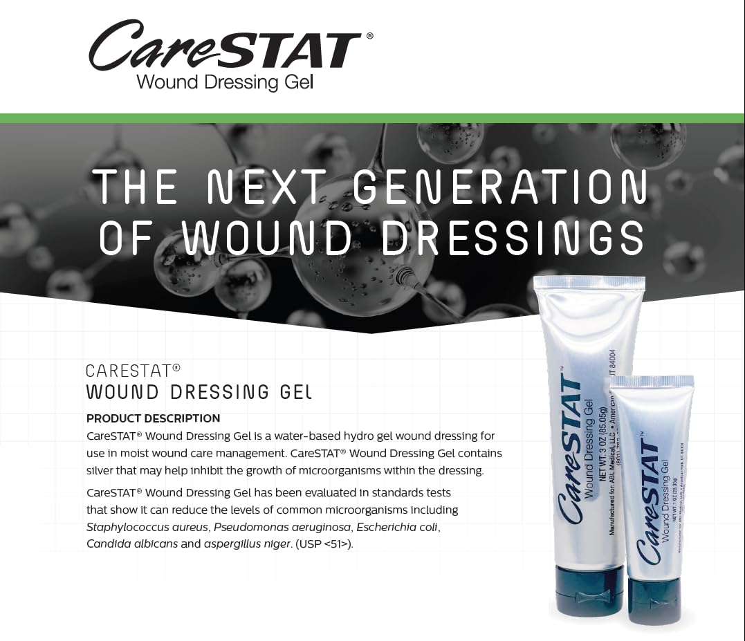CareSTAT First Aid Kit Gel, 32 PPM Silver Healing Wound Dressing Solution, SilverSol Ag₄O₄ Nano Particles Up to 10x More Powerful Than Other Silver Products, 1 oz