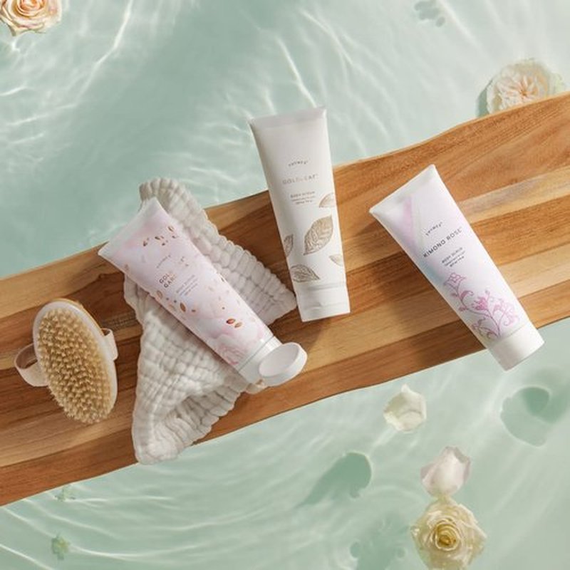 Thymes Goldleaf Gardenia Body Scrub - Body Exfoliator for Skin Care Routine - Moisturizing and Exfoliating Body Scrub, Face Scrub, Foot Scrub, or Hand Scrub (7 Fl Oz)